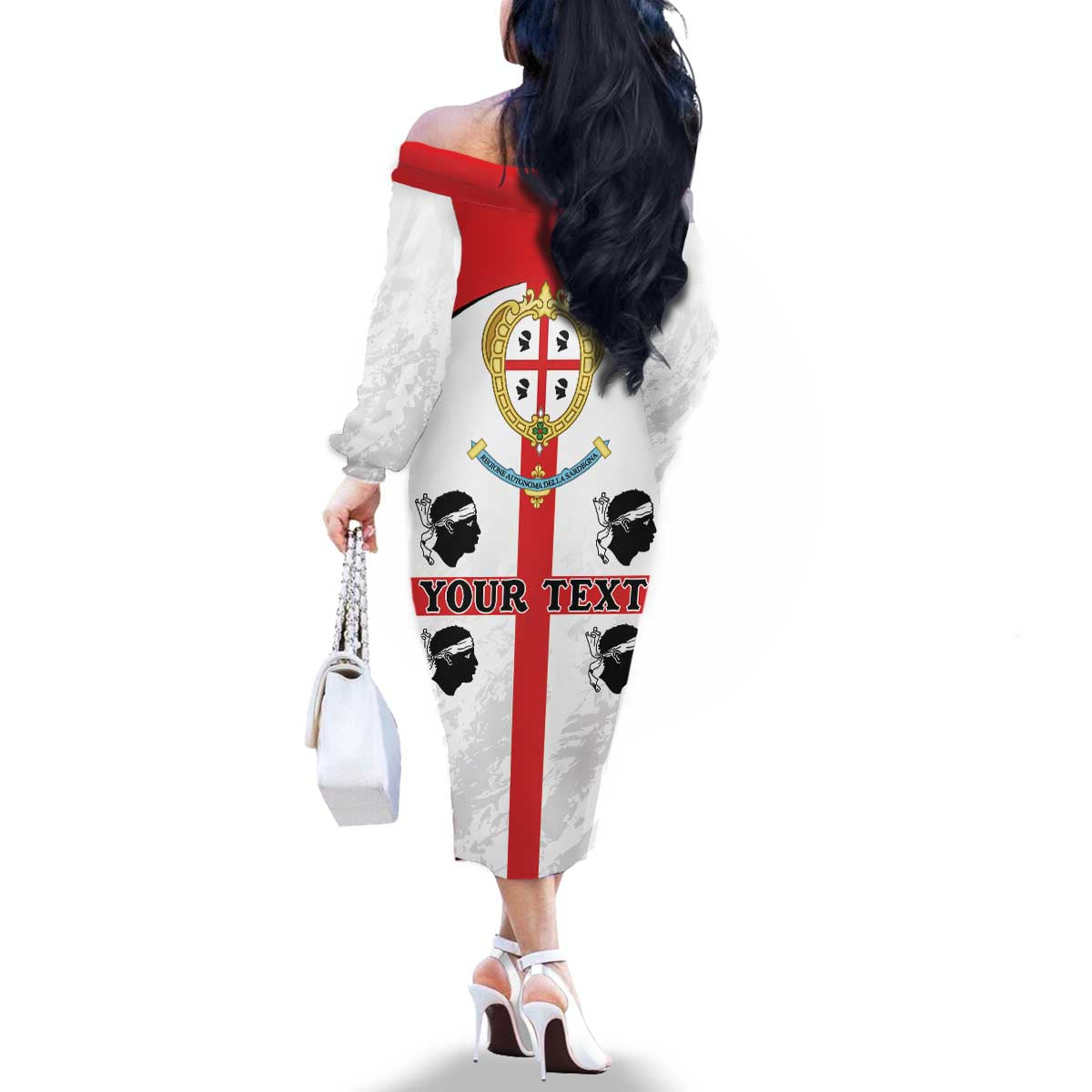 Personalized Sardinia Family Matching Off The Shoulder Long Sleeve Dress and Hawaiian Shirt Flag Style