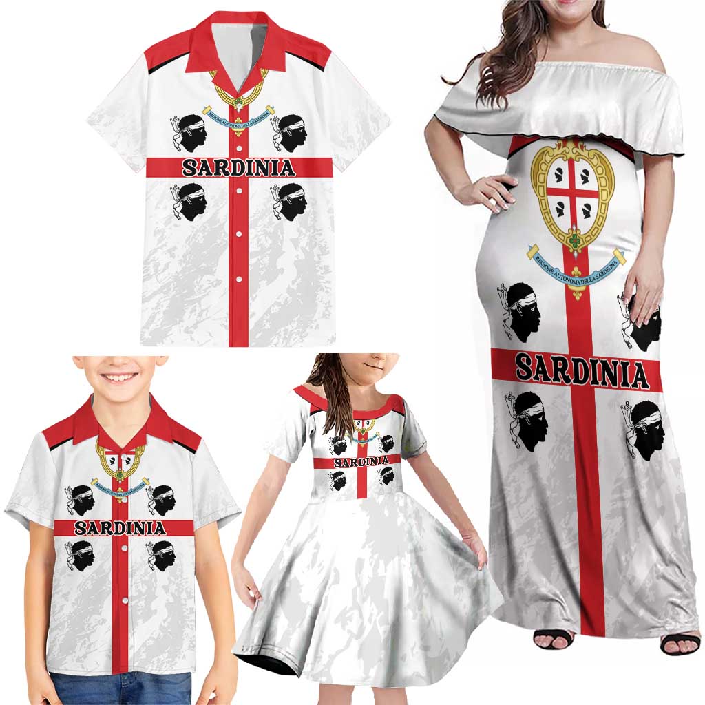 Personalized Sardinia Family Matching Off Shoulder Maxi Dress and Hawaiian Shirt Flag Style