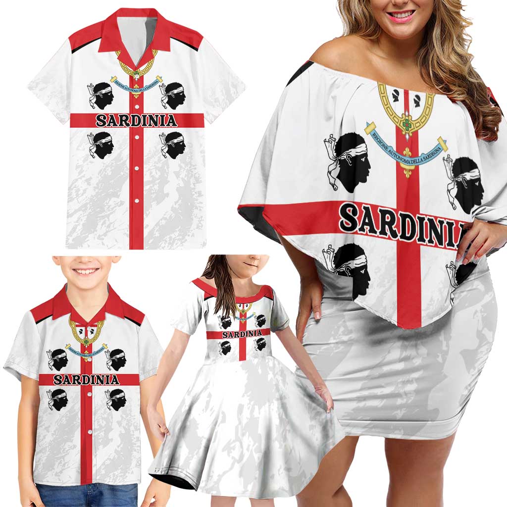 Personalized Sardinia Family Matching Off Shoulder Short Dress and Hawaiian Shirt Flag Style