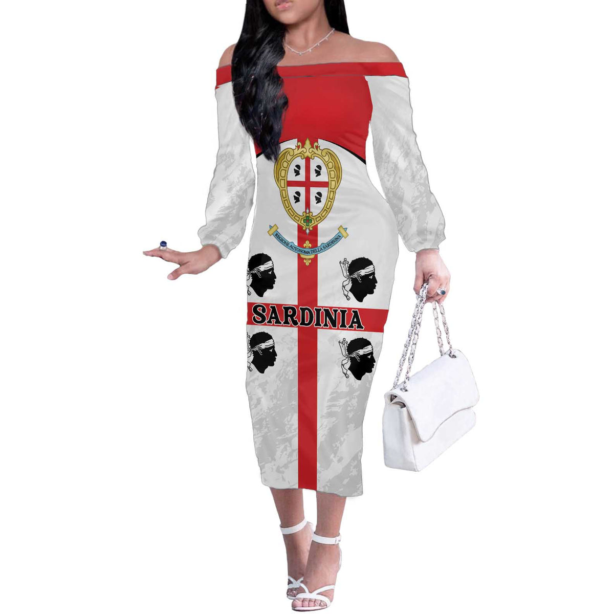 Personalized Sardinia Off The Shoulder Long Sleeve Dress Flag Style