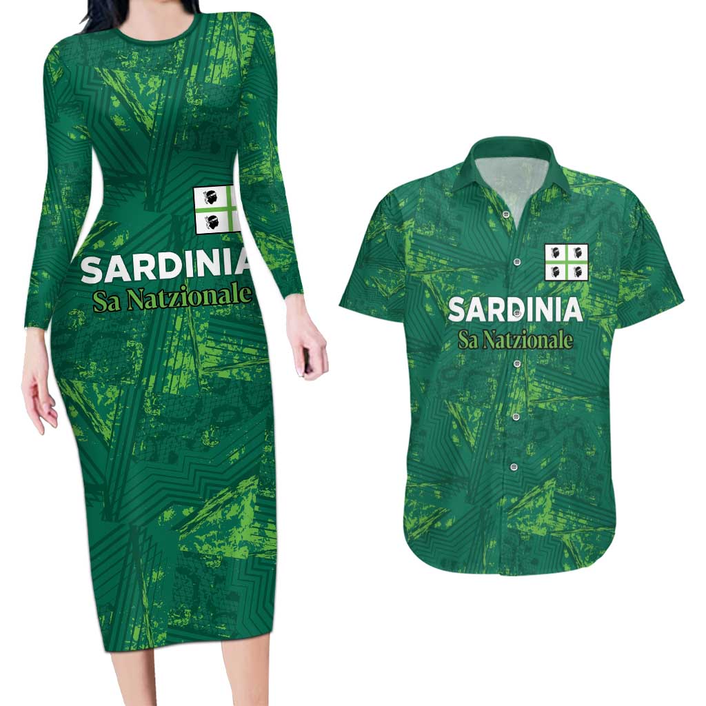 Custom Sardinia Football Couples Matching Long Sleeve Bodycon Dress and Hawaiian Shirt Natzionale sarda de Bocia