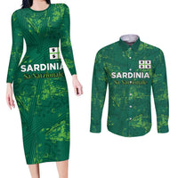 Custom Sardinia Football Couples Matching Long Sleeve Bodycon Dress and Long Sleeve Button Shirt Natzionale sarda de Bocia