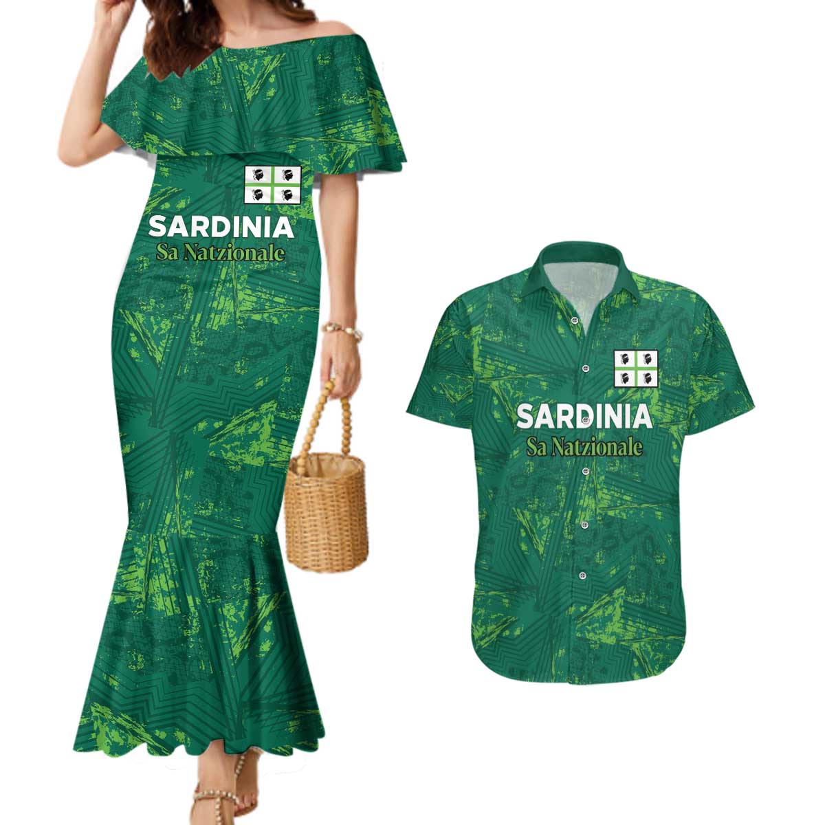 Custom Sardinia Football Couples Matching Mermaid Dress and Hawaiian Shirt Natzionale sarda de Bocia