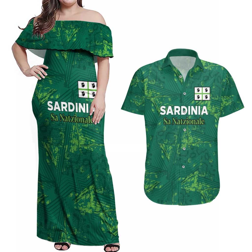 Custom Sardinia Football Couples Matching Off Shoulder Maxi Dress and Hawaiian Shirt Natzionale sarda de Bocia
