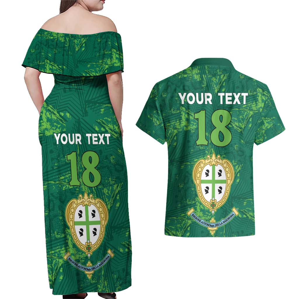 Custom Sardinia Football Couples Matching Off Shoulder Maxi Dress and Hawaiian Shirt Natzionale sarda de Bocia
