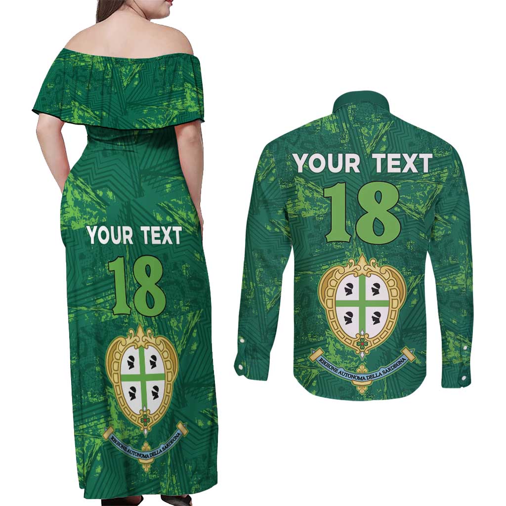 Custom Sardinia Football Couples Matching Off Shoulder Maxi Dress and Long Sleeve Button Shirt Natzionale sarda de Bocia