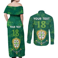 Custom Sardinia Football Couples Matching Off Shoulder Maxi Dress and Long Sleeve Button Shirt Natzionale sarda de Bocia