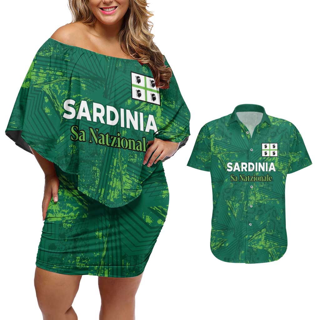 Custom Sardinia Football Couples Matching Off Shoulder Short Dress and Hawaiian Shirt Natzionale sarda de Bocia