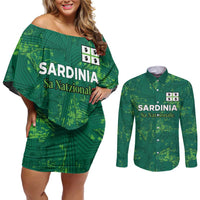 Custom Sardinia Football Couples Matching Off Shoulder Short Dress and Long Sleeve Button Shirt Natzionale sarda de Bocia