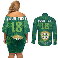 Custom Sardinia Football Couples Matching Off Shoulder Short Dress and Long Sleeve Button Shirt Natzionale sarda de Bocia