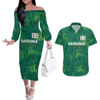 Custom Sardinia Football Couples Matching Off The Shoulder Long Sleeve Dress and Hawaiian Shirt Natzionale sarda de Bocia
