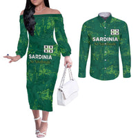 Custom Sardinia Football Couples Matching Off The Shoulder Long Sleeve Dress and Long Sleeve Button Shirt Natzionale sarda de Bocia
