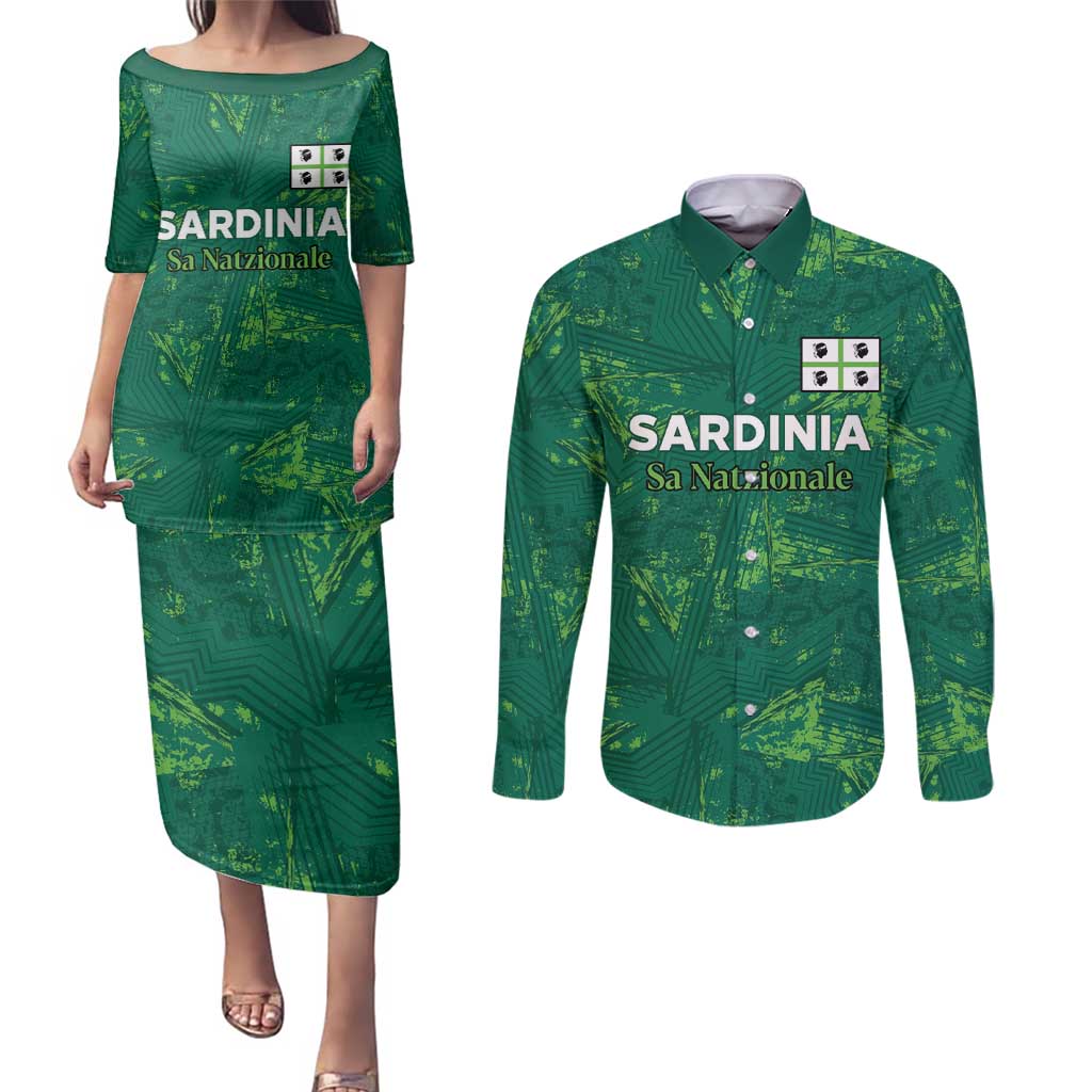 Custom Sardinia Football Couples Matching Puletasi and Long Sleeve Button Shirt Natzionale sarda de Bocia