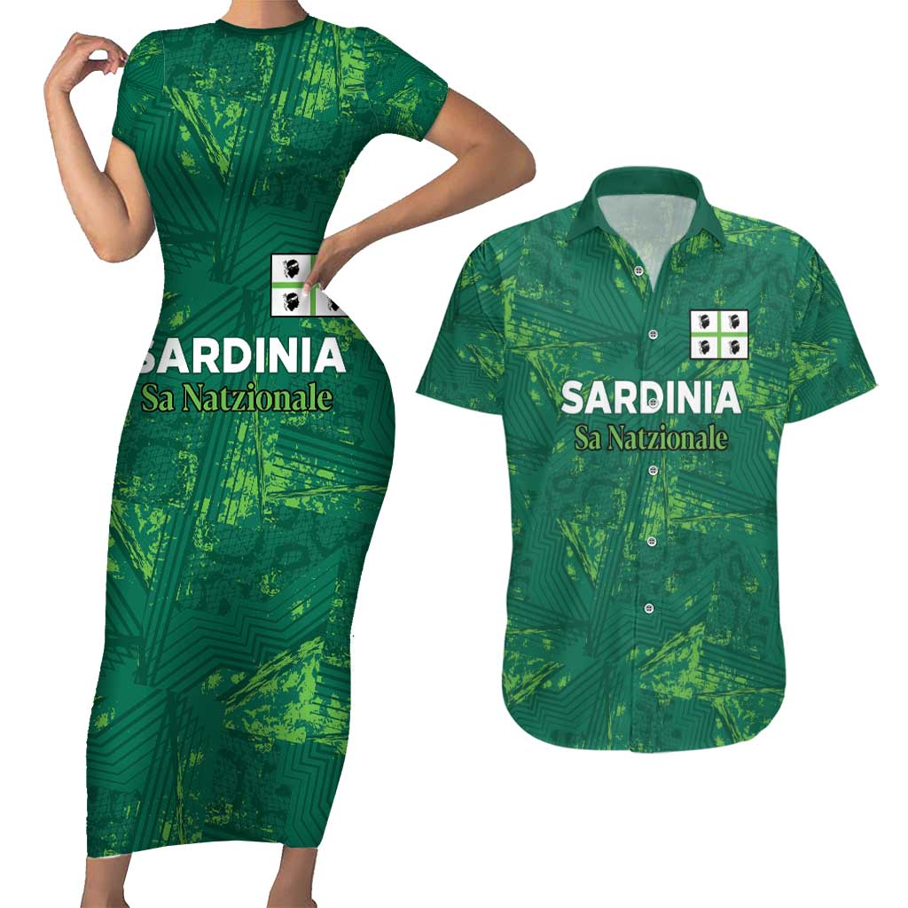 Custom Sardinia Football Couples Matching Short Sleeve Bodycon Dress and Hawaiian Shirt Natzionale sarda de Bocia