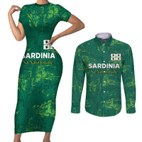 Custom Sardinia Football Couples Matching Short Sleeve Bodycon Dress and Long Sleeve Button Shirt Natzionale sarda de Bocia
