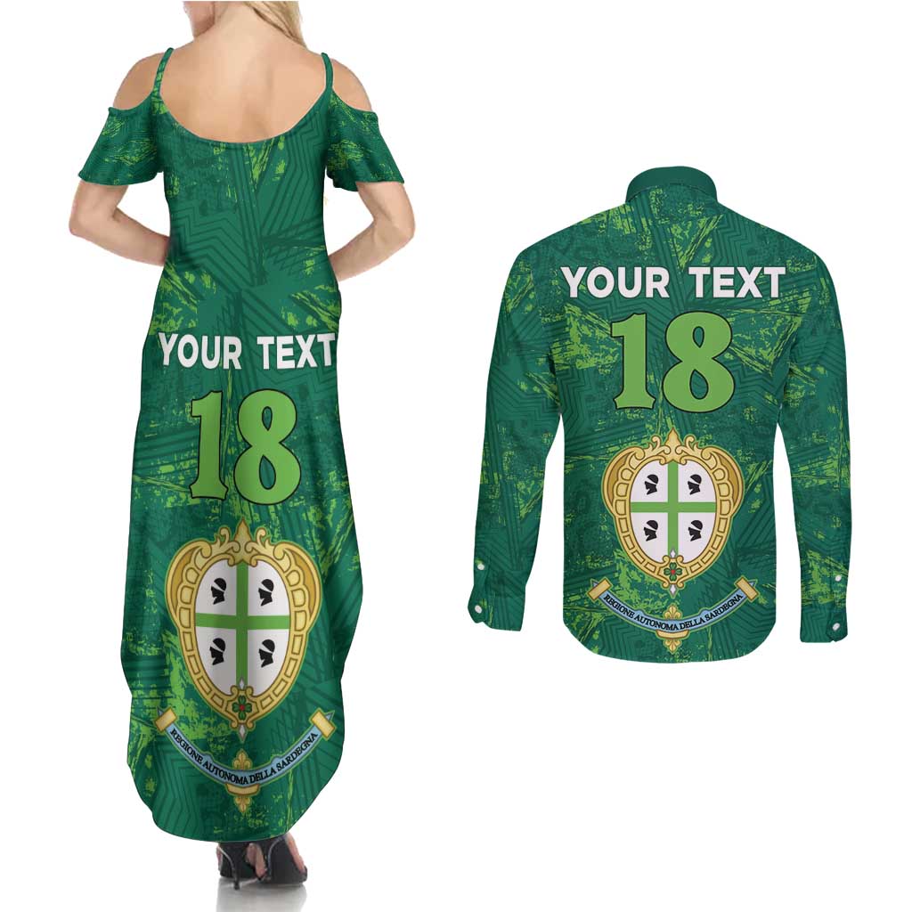 Custom Sardinia Football Couples Matching Summer Maxi Dress and Long Sleeve Button Shirt Natzionale sarda de Bocia