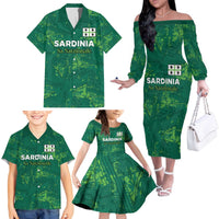Custom Sardinia Football Family Matching Off The Shoulder Long Sleeve Dress and Hawaiian Shirt Natzionale sarda de Bocia
