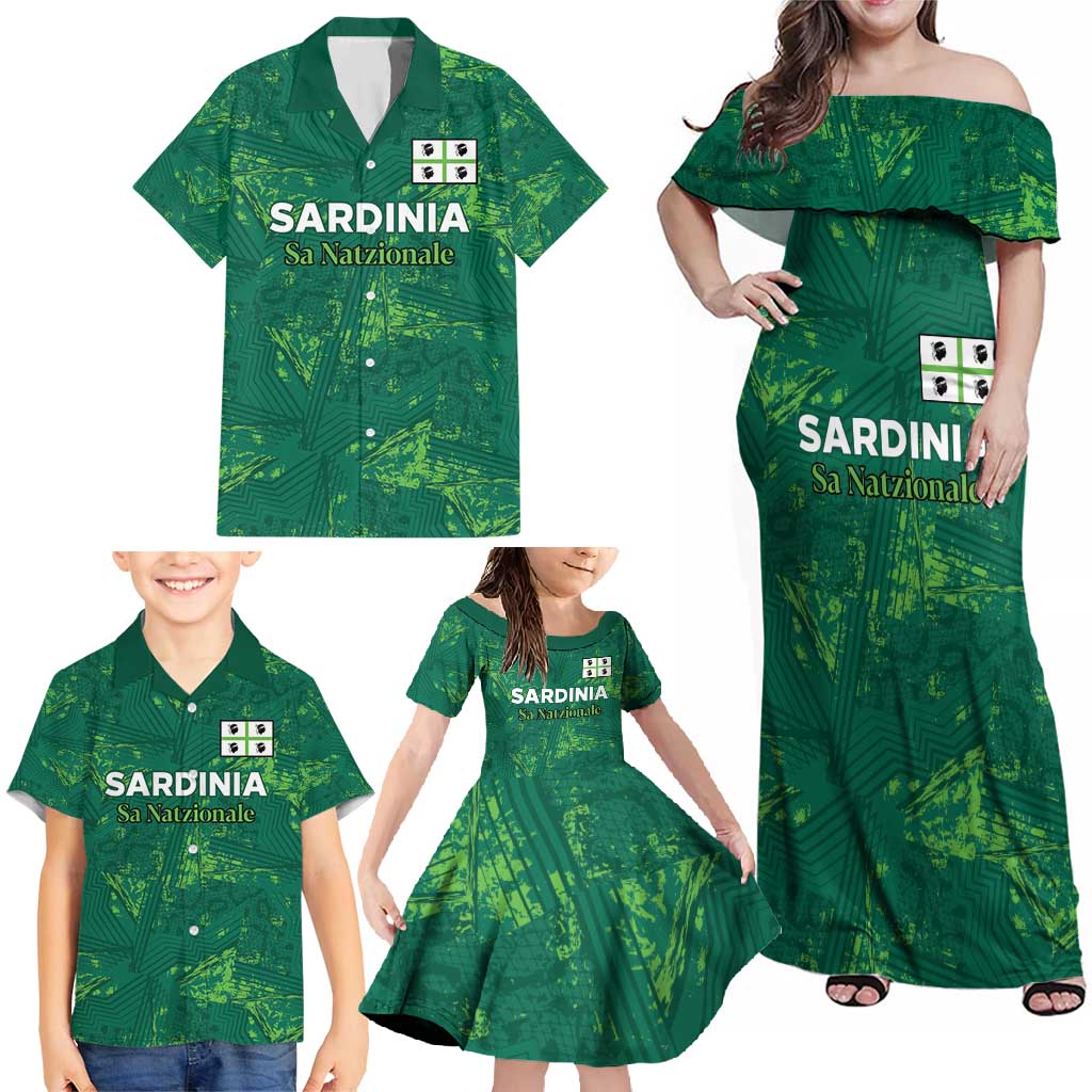 Custom Sardinia Football Family Matching Off Shoulder Maxi Dress and Hawaiian Shirt Natzionale sarda de Bocia