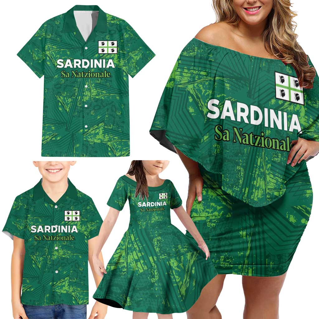 Custom Sardinia Football Family Matching Off Shoulder Short Dress and Hawaiian Shirt Natzionale sarda de Bocia