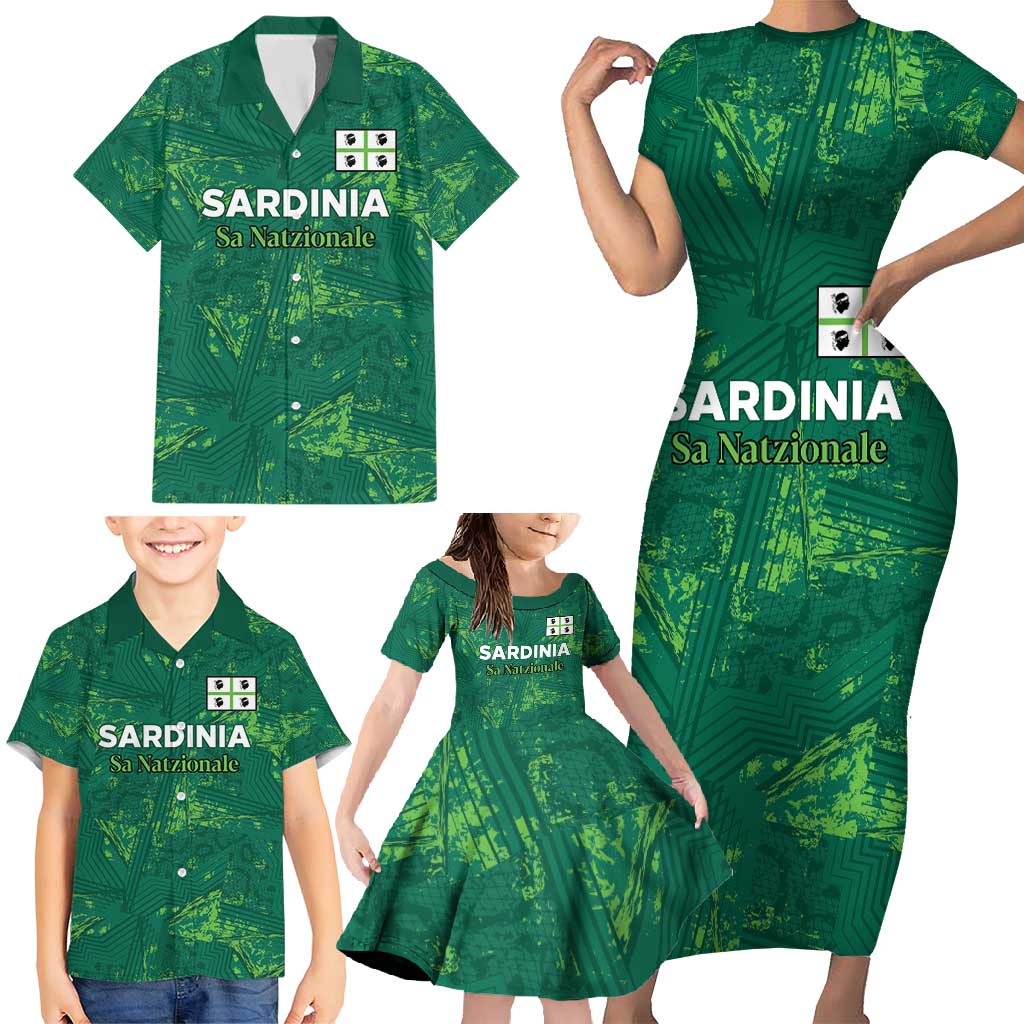 Custom Sardinia Football Family Matching Short Sleeve Bodycon Dress and Hawaiian Shirt Natzionale sarda de Bocia