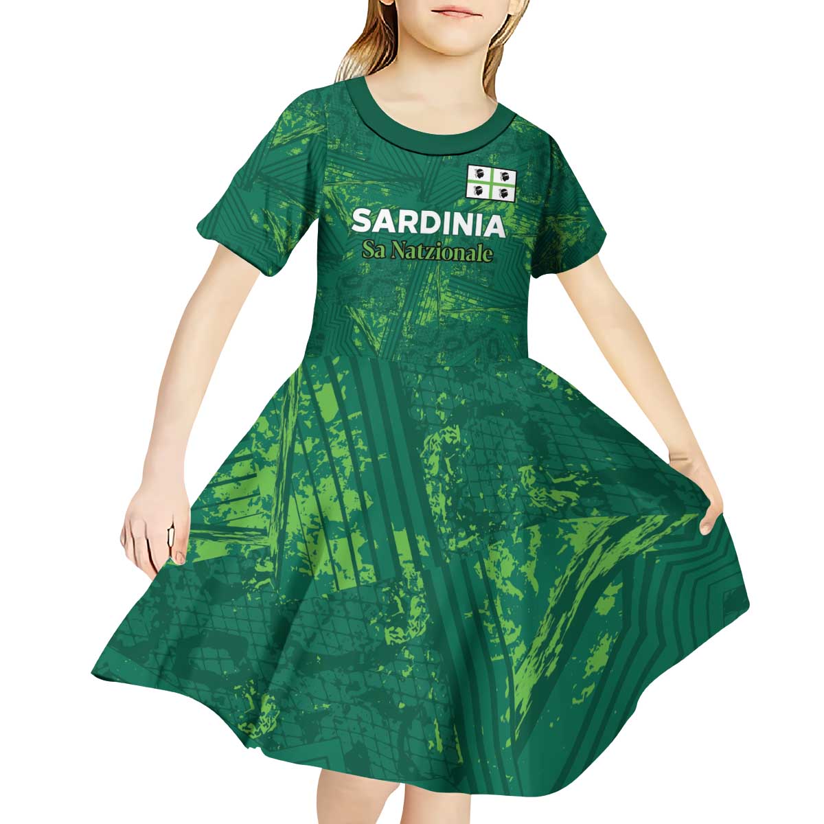 Custom Sardinia Football Kid Short Sleeve Dress Natzionale sarda de Bocia