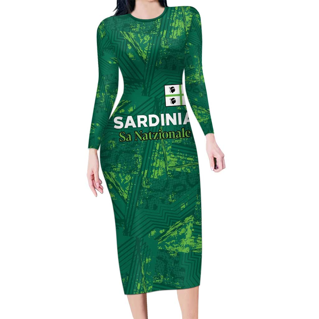 Custom Sardinia Football Long Sleeve Bodycon Dress Natzionale sarda de Bocia