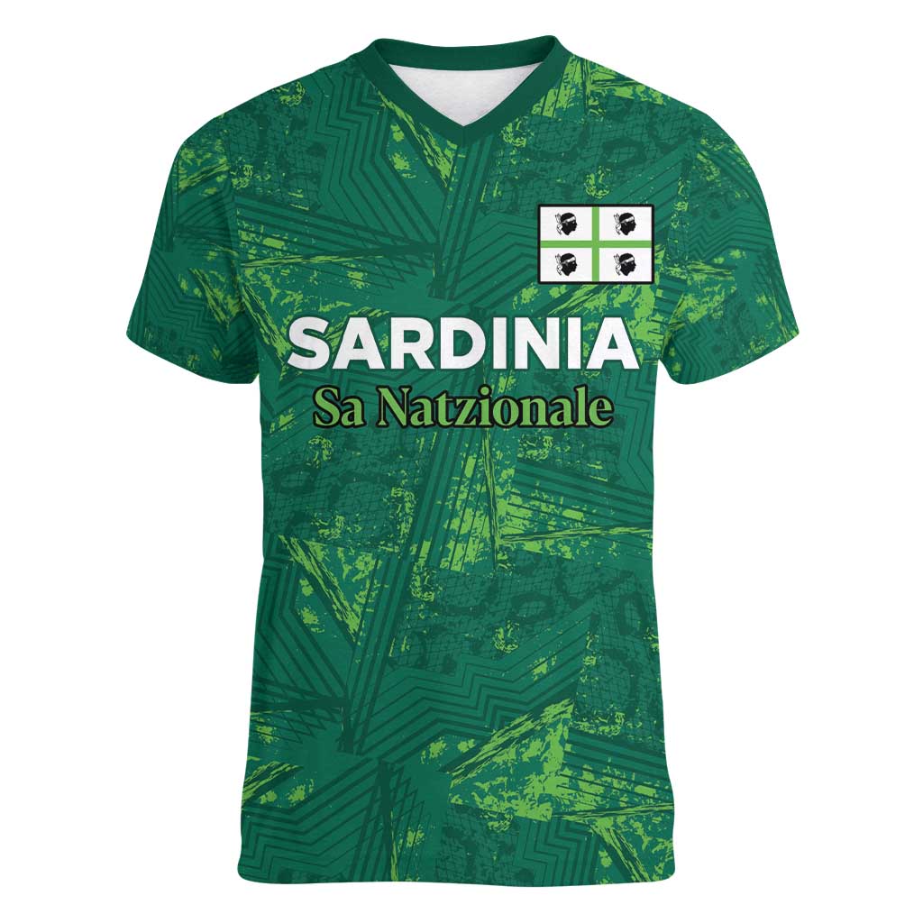 Custom Sardinia Football Women V-Neck T-Shirt Natzionale sarda de Bocia
