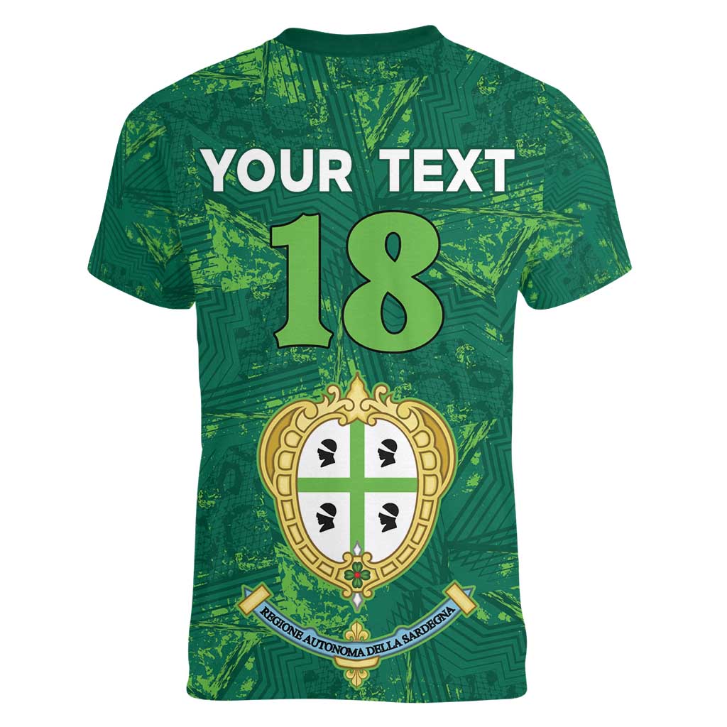 Custom Sardinia Football Women V-Neck T-Shirt Natzionale sarda de Bocia