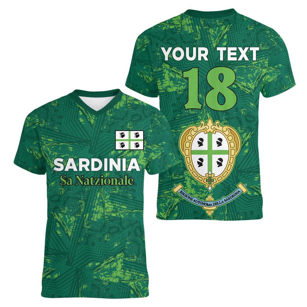 Custom Sardinia Football Women V-Neck T-Shirt Natzionale sarda de Bocia