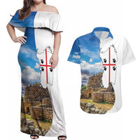 Sardinia Italy Couples Matching Off Shoulder Maxi Dress and Hawaiian Shirt Santu Antine With Map