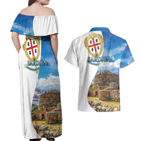 Sardinia Italy Couples Matching Off Shoulder Maxi Dress and Hawaiian Shirt Santu Antine With Map