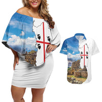 Sardinia Italy Couples Matching Off Shoulder Short Dress and Hawaiian Shirt Santu Antine With Map