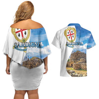 Sardinia Italy Couples Matching Off Shoulder Short Dress and Hawaiian Shirt Santu Antine With Map