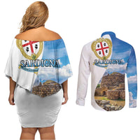 Sardinia Italy Couples Matching Off Shoulder Short Dress and Long Sleeve Button Shirt Santu Antine With Map