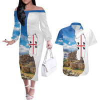 Sardinia Italy Couples Matching Off The Shoulder Long Sleeve Dress and Hawaiian Shirt Santu Antine With Map