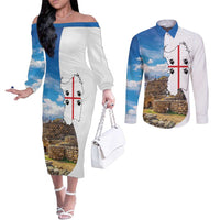 Sardinia Italy Couples Matching Off The Shoulder Long Sleeve Dress and Long Sleeve Button Shirt Santu Antine With Map