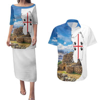 Sardinia Italy Couples Matching Puletasi and Hawaiian Shirt Santu Antine With Map