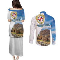 Sardinia Italy Couples Matching Puletasi and Long Sleeve Button Shirt Santu Antine With Map