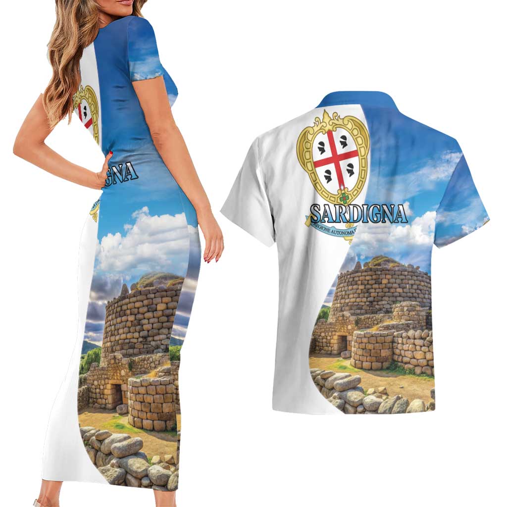 Sardinia Italy Couples Matching Short Sleeve Bodycon Dress and Hawaiian Shirt Santu Antine With Map