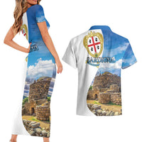 Sardinia Italy Couples Matching Short Sleeve Bodycon Dress and Hawaiian Shirt Santu Antine With Map