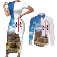 Sardinia Italy Couples Matching Short Sleeve Bodycon Dress and Long Sleeve Button Shirt Santu Antine With Map