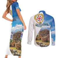 Sardinia Italy Couples Matching Short Sleeve Bodycon Dress and Long Sleeve Button Shirt Santu Antine With Map