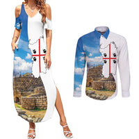 Sardinia Italy Couples Matching Summer Maxi Dress and Long Sleeve Button Shirt Santu Antine With Map