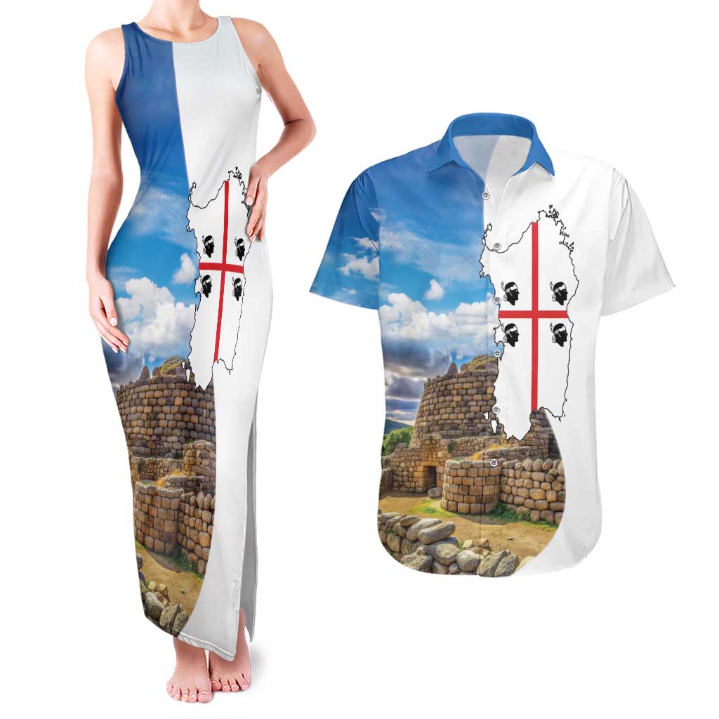 Sardinia Italy Couples Matching Tank Maxi Dress and Hawaiian Shirt Santu Antine With Map