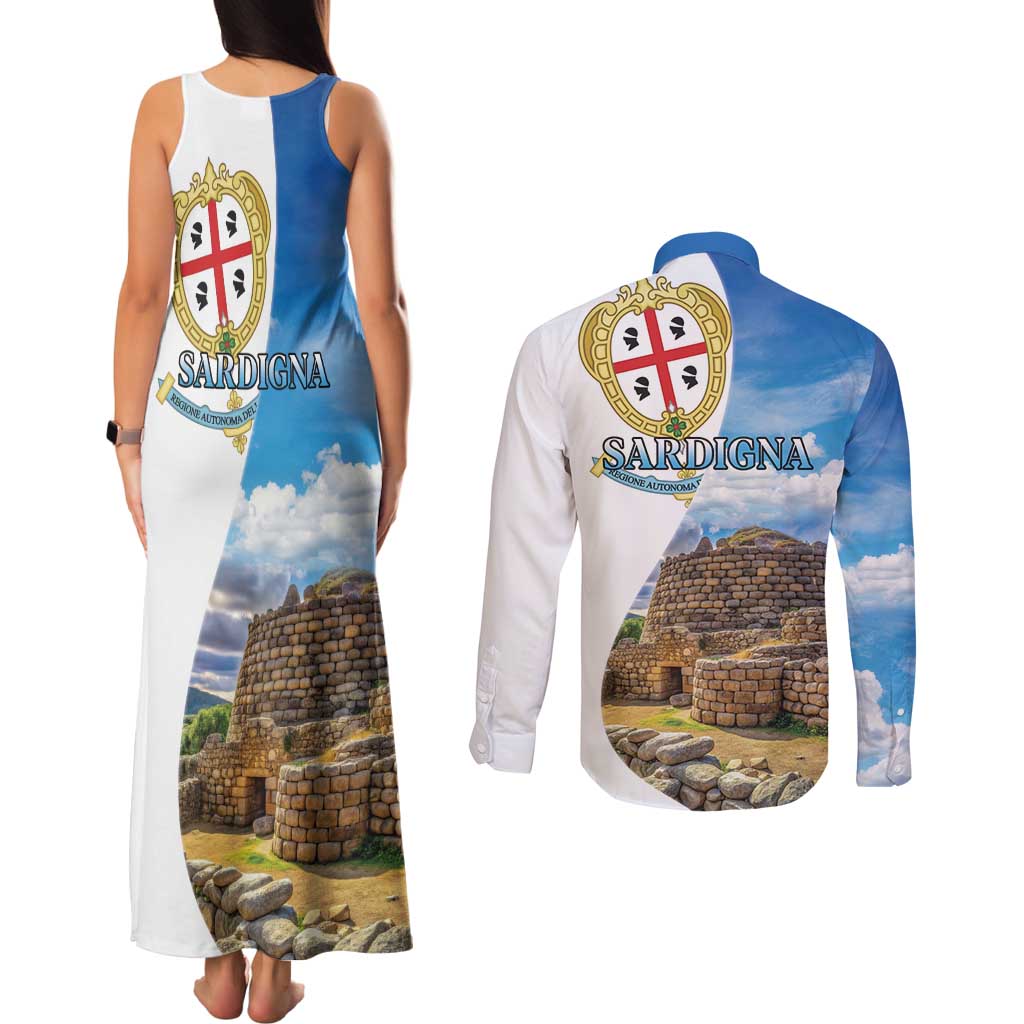 Sardinia Italy Couples Matching Tank Maxi Dress and Long Sleeve Button Shirt Santu Antine With Map