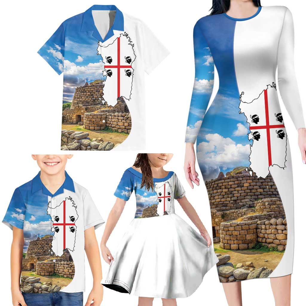 Sardinia Italy Family Matching Long Sleeve Bodycon Dress and Hawaiian Shirt Santu Antine With Map