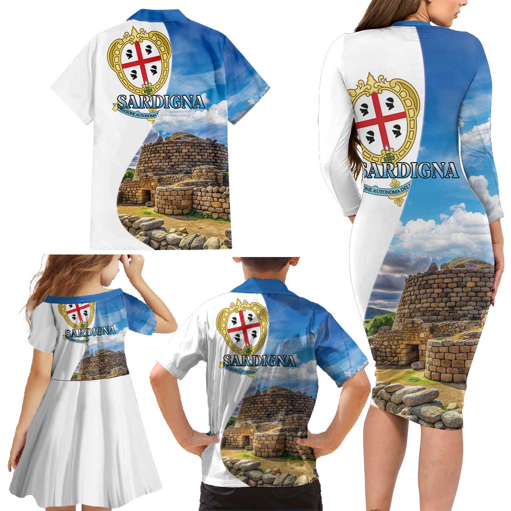 Sardinia Italy Family Matching Long Sleeve Bodycon Dress and Hawaiian Shirt Santu Antine With Map
