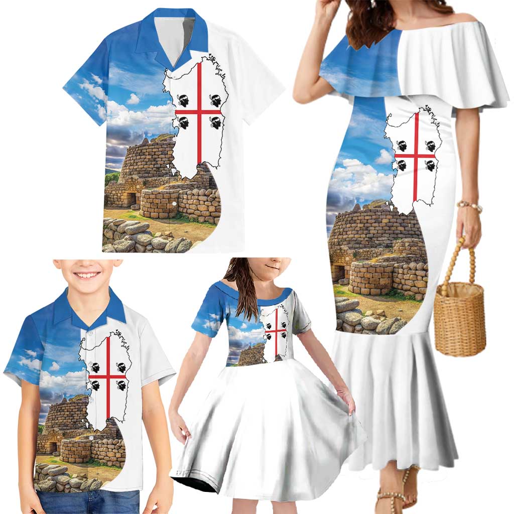 Sardinia Italy Family Matching Mermaid Dress and Hawaiian Shirt Santu Antine With Map