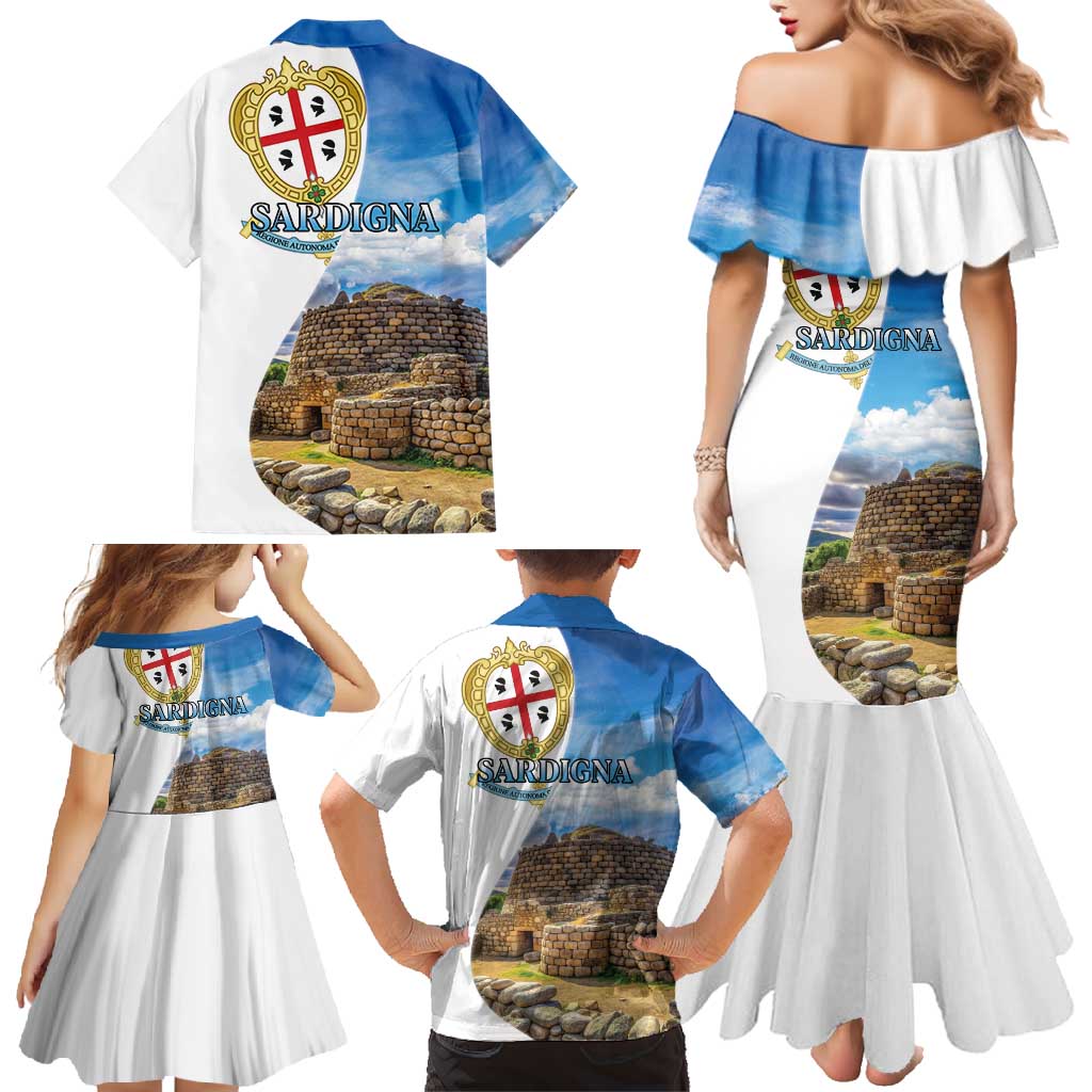 Sardinia Italy Family Matching Mermaid Dress and Hawaiian Shirt Santu Antine With Map
