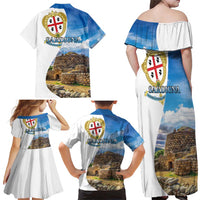 Sardinia Italy Family Matching Off Shoulder Maxi Dress and Hawaiian Shirt Santu Antine With Map